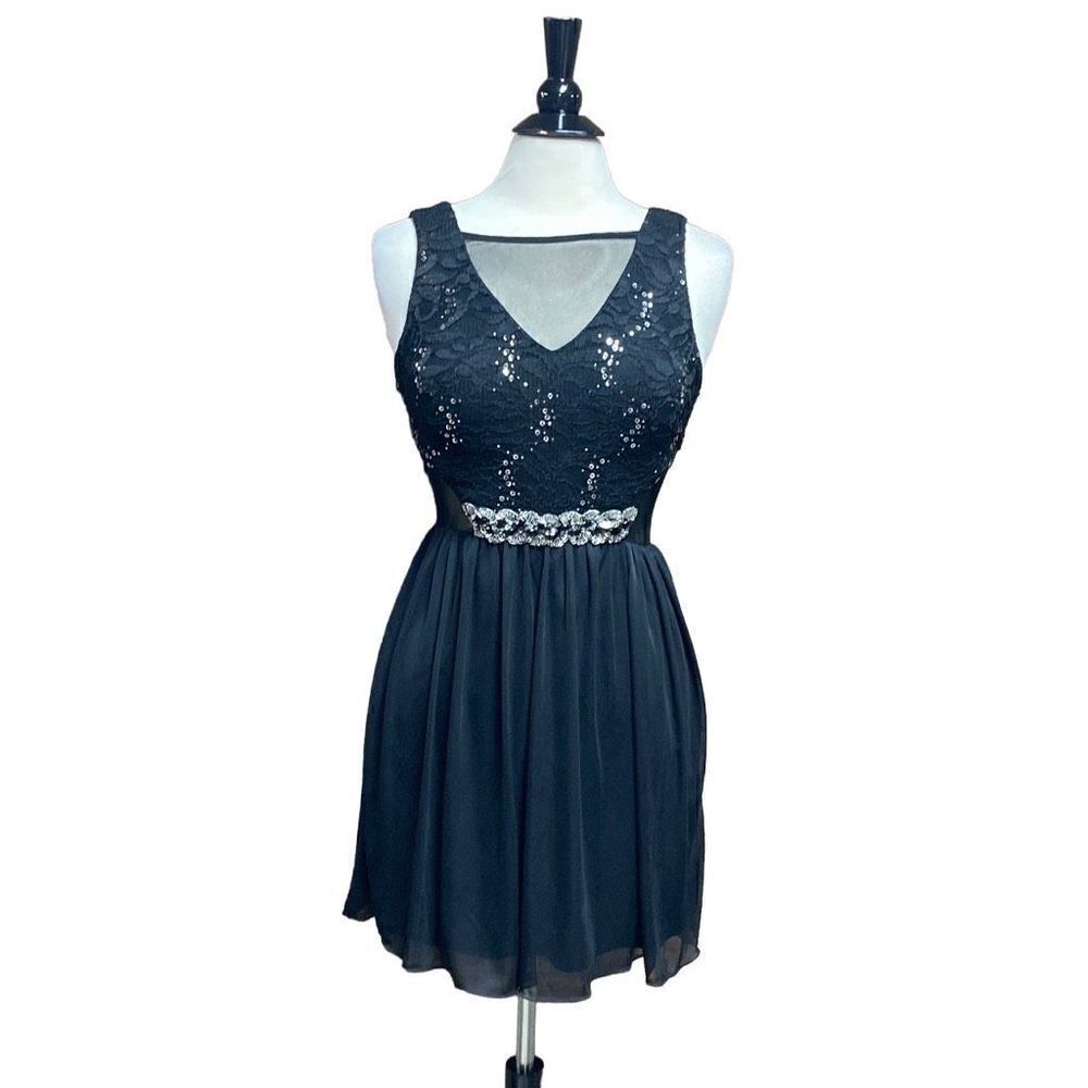 BCX Black Lace & Sequin Sleeveless Chiffon Dress Size 5